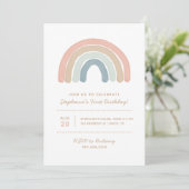 Pastel Boho Watercolor Rainbow Girl Birthday Party Einladung (Stehend Vorderseite)
