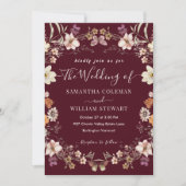 Pastel Boho Wildblume Rustic Burgundy Wedding Einladung (Vorderseite)