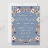 Pastel Boho Wildblume Rustic Periwinkle Wedding Einladung (Vorderseite)