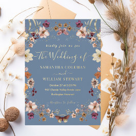 Pastel Boho Wildblume Rustic Periwinkle Wedding Folieneinladung