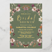 Pastel Boho Wildblume Sage Green Brautparty Folieneinladung (Vorderseite)