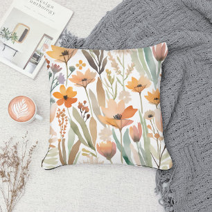 Pastel Boho Wildblume Wasserfarbener Frühling Kissen