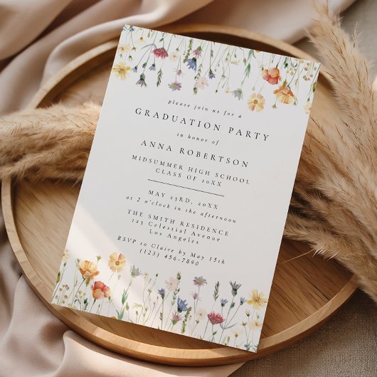 Pastel Boho Wildflower Graduation Party Einladung