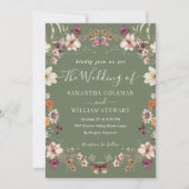 Pastel Boho Wildflower Rustic Sage Green Wedding Einladung (Vorderseite)
