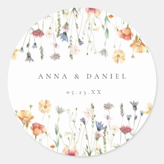 Pastel Boho Wildflower Wedding Runder Aufkleber (Vorderseite)