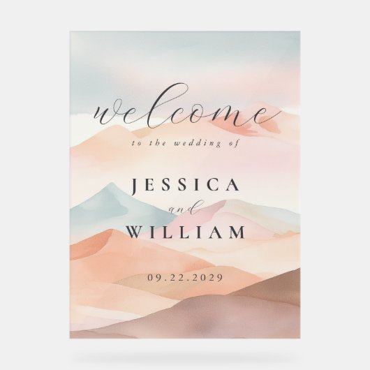 Pastel Boho Wüste Wedding Willkommen Acrylschild (Vorderseite)