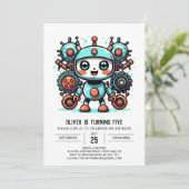 Pastel Bolts Bohemisch Robot Geburtstag Einladung (Stehend Vorderseite)
