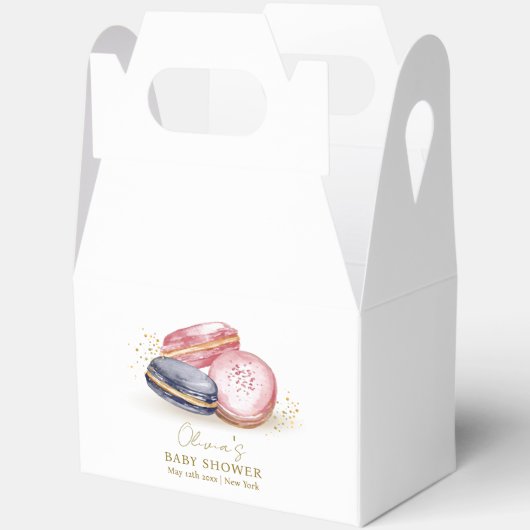 Pastel Bonjour Bébé French Macarons Babydusche Geschenkschachtel (Offen)
