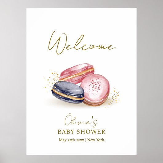 Pastel Bonjour Bébé Macarons Babydusche Willkommen Poster (Vorne)
