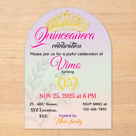 Pastel Botanical Quinceañera Acrylic Invitation Acryleinladungen