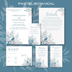 Pastel Botanical Wedding Thema Einladung