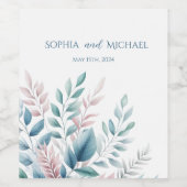 Pastel Botanical Wedding Weinetikett (Einzelnes Label)