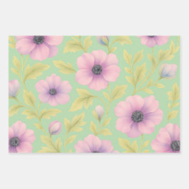 Pastel Botanical Wrapping Paper Set of 3 Geschenkpapier Set