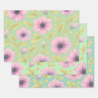 Pastel Botanical Wrapping Paper Set of 3 Geschenkpapier Set