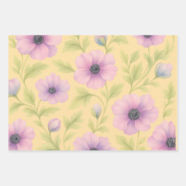 Pastel Botanical Wrapping Paper Set of 3 Geschenkpapier Set