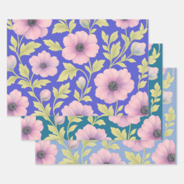 Pastel Botanical Wrapping Paper Set of 3 Geschenkpapier Set