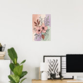 Pastel Botanische Blüten - Elegante Minimalistisch Poster (Heimbüro)