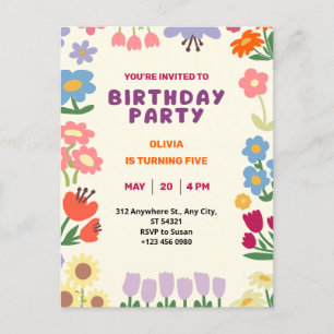 Pastel Botanische Flora Geburtstag Fünf Postkarte