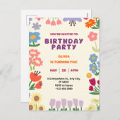 Pastel Botanische Flora Geburtstag Fünf Postkarte (Vorne/Hinten)