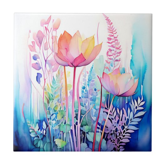 Pastel Botanischer Gradient Abstrakt Fliese (Vorderseite)