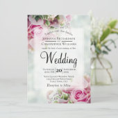 Pastel Bouquet Pink Roses & Peony Buds Hochzeit Einladung (Stehend Vorderseite)