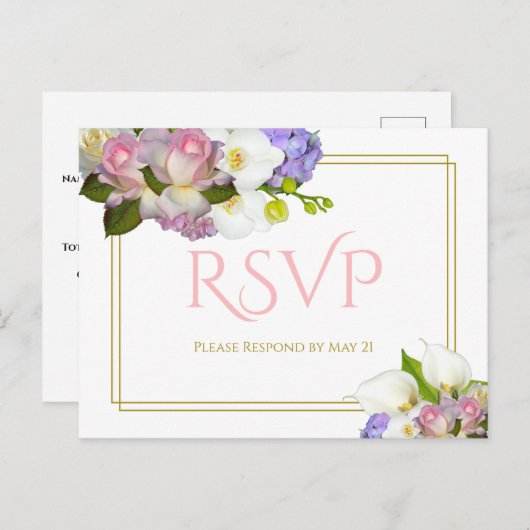 Pastel Bouquet Spring Floral Wedding RSVP Postkarte (Vorne/Hinten)