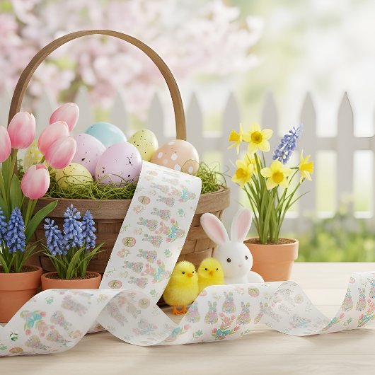 Pastel Bow Bunny Easter with Spring Florals Satinband