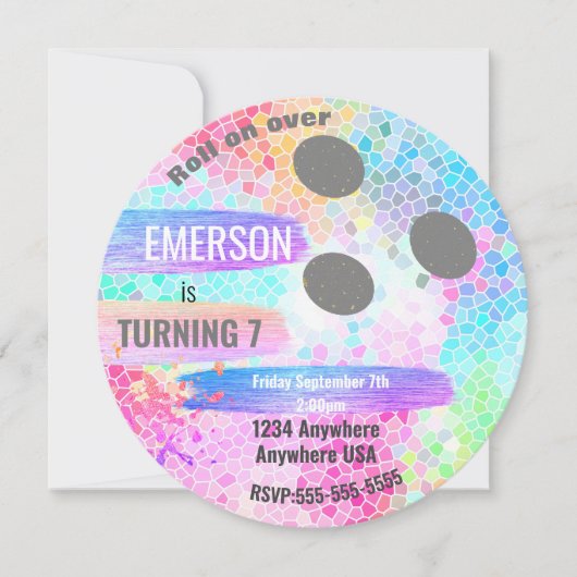 PASTEL BOWLING BALL Bowling, Geburtstagsparty Einladung (Vorderseite)