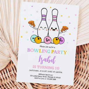 Pastel Bowling und Pizza Geburtstagsparty Einladung