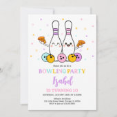 Pastel Bowling und Pizza Geburtstagsparty Einladung (Vorderseite)