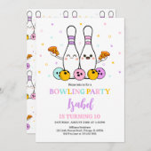 Pastel Bowling und Pizza Geburtstagsparty Einladung (Vorne/Hinten)