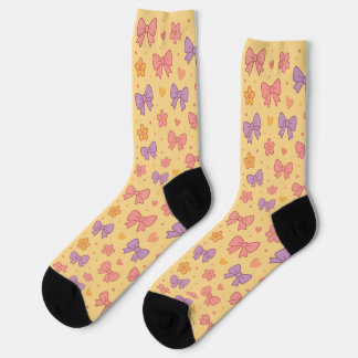 Pastel Bows & Flowers Pattern – Cute Yellow Girly  Socken