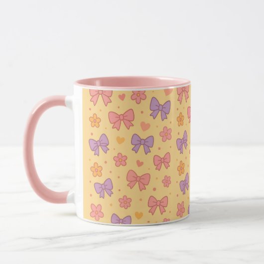 Pastel Bows & Flowers Pattern – Cute Yellow Girly Tasse (Links)