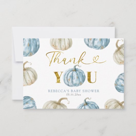 Pastel Boy Pumpkin Baby Dusche Danke (Vorderseite)