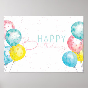 Pastel Bright Aquarell Happy Birthday Poster