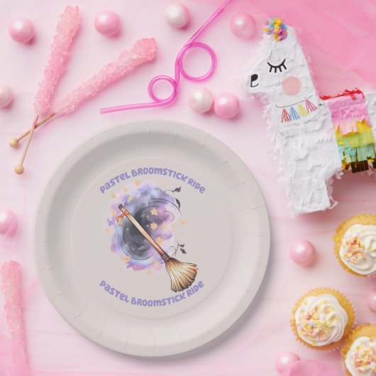 Pastel Broomstick Ride Pappteller (Party)