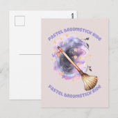 Pastel Broomstick Ride - Whimsical Witz Broom Postkarte (Vorne/Hinten)