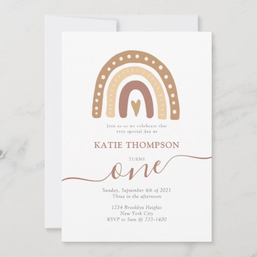 Pastel Brown Rainbow Boho Einladung (Vorderseite)