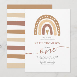 Pastel Brown Rainbow Boho Virtueller erster Geburt Einladung