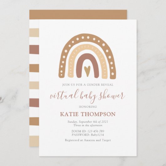 Pastel Brown Rainbow Gender Reveal Baby Shower Einladung (Vorne/Hinten)