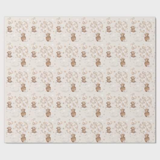 Pastel Brown Teddy Bear Hot Air Ballon Cloud Star Geschenkpapier (Flach)