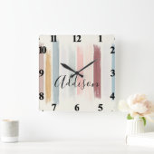 Pastel brush strokes personalized  quadratische wanduhr (Zuhause)