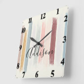 Pastel brush strokes personalized  quadratische wanduhr (Winkel)