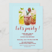 Pastel Bue Summer Cocktail Party Geburtstag Einladung (Vorne/Hinten)
