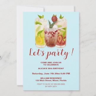 Pastel Bue Summer Cocktail Party Geburtstag Einladung