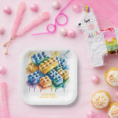 Pastel Building Block Splash Boy Birthday Party Pappteller (Party)