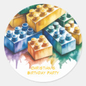 Pastel Building Block Splash Boy Birthday Party Runder Aufkleber (Vorderseite)