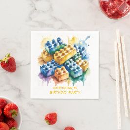 Pastel Building Block Splash Boy Birthday Party Serviette
