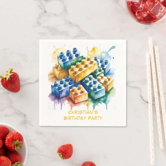 Pastel Building Block Splash Boy Birthday Party Serviette (Beispiel)