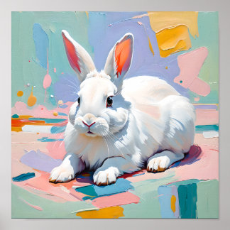 Pastel Bunny Bliss - Abstraktes Weißes Kaninchen Poster